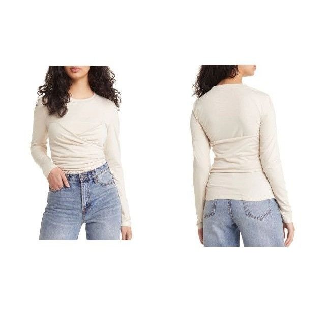 Other Vero Moda Nelly Ruched Knit Top, Oat, Sz. L Size L / US 10 / IT 46 - 3 Thumbnail