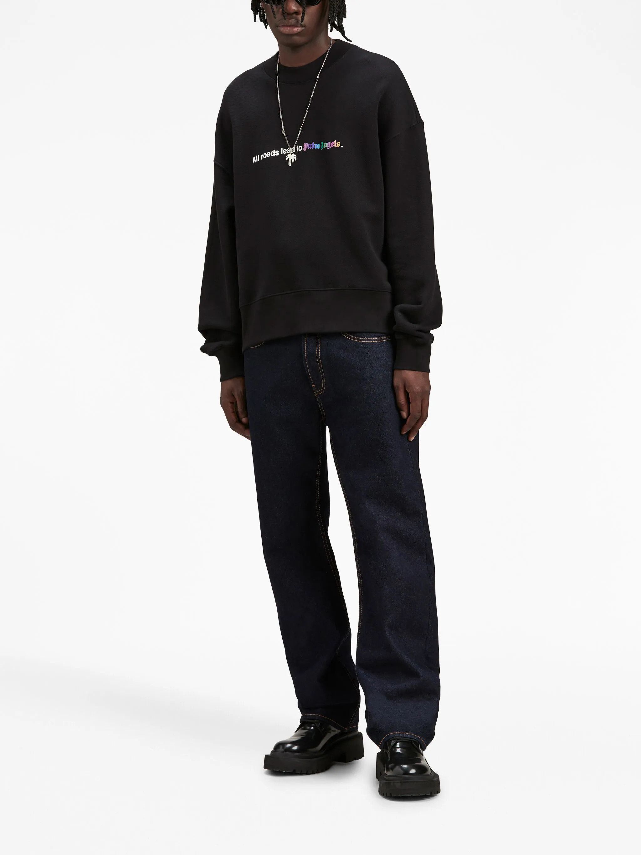 Palm Angels o1gr1nt0325 All Roads Crewneck Sweatshirt in Black Size US XXL / EU 58 / 5 - 2 Thumbnail
