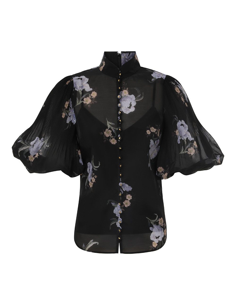 oc11z0825 Pleated Buttoned Blouse in Black