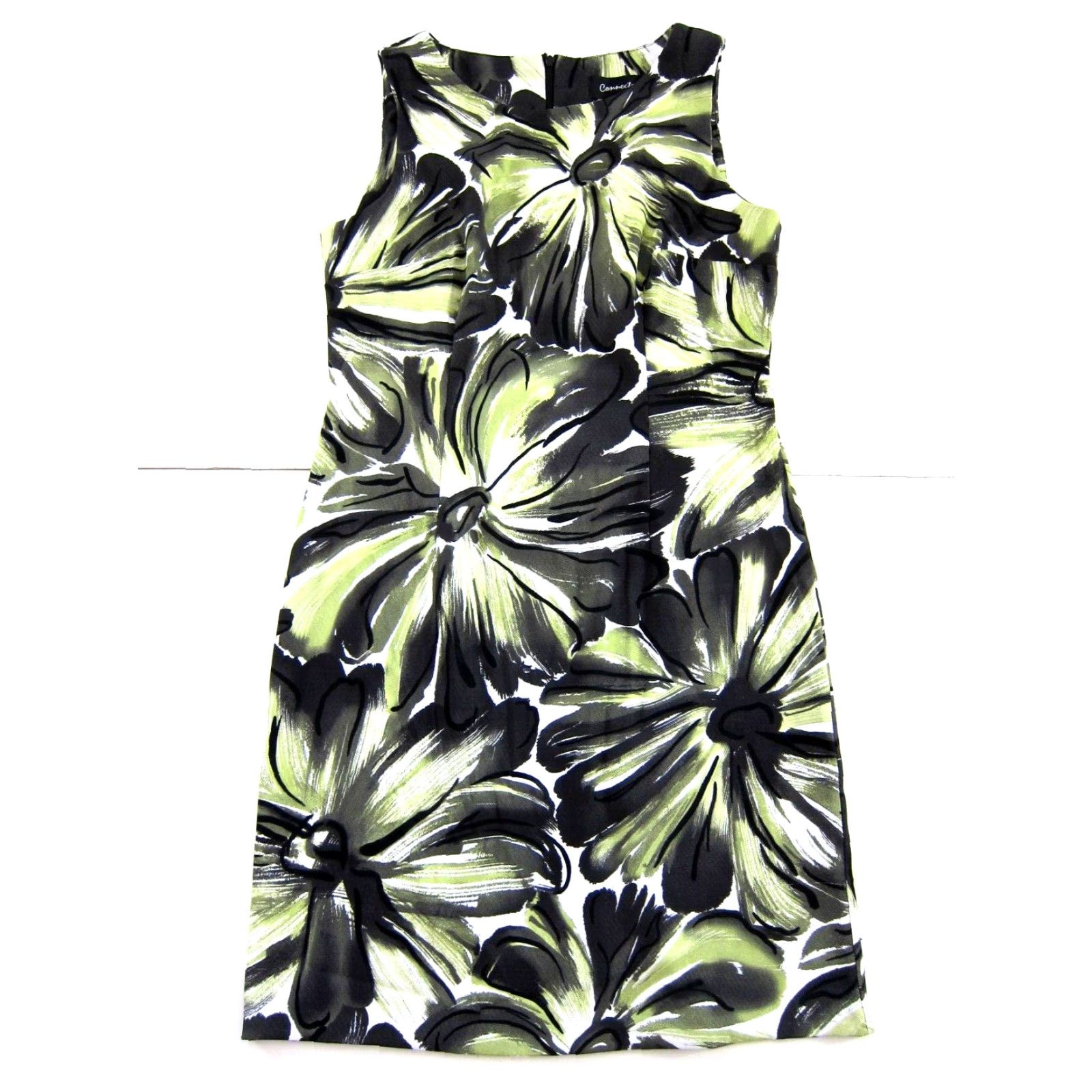 Vintage Connected Green Grey White Floral Stretch Sleeveless Sheath Shift Tank Dress 12 Size XL / US 12-14 / IT 48-50 - 2 Thumbnail