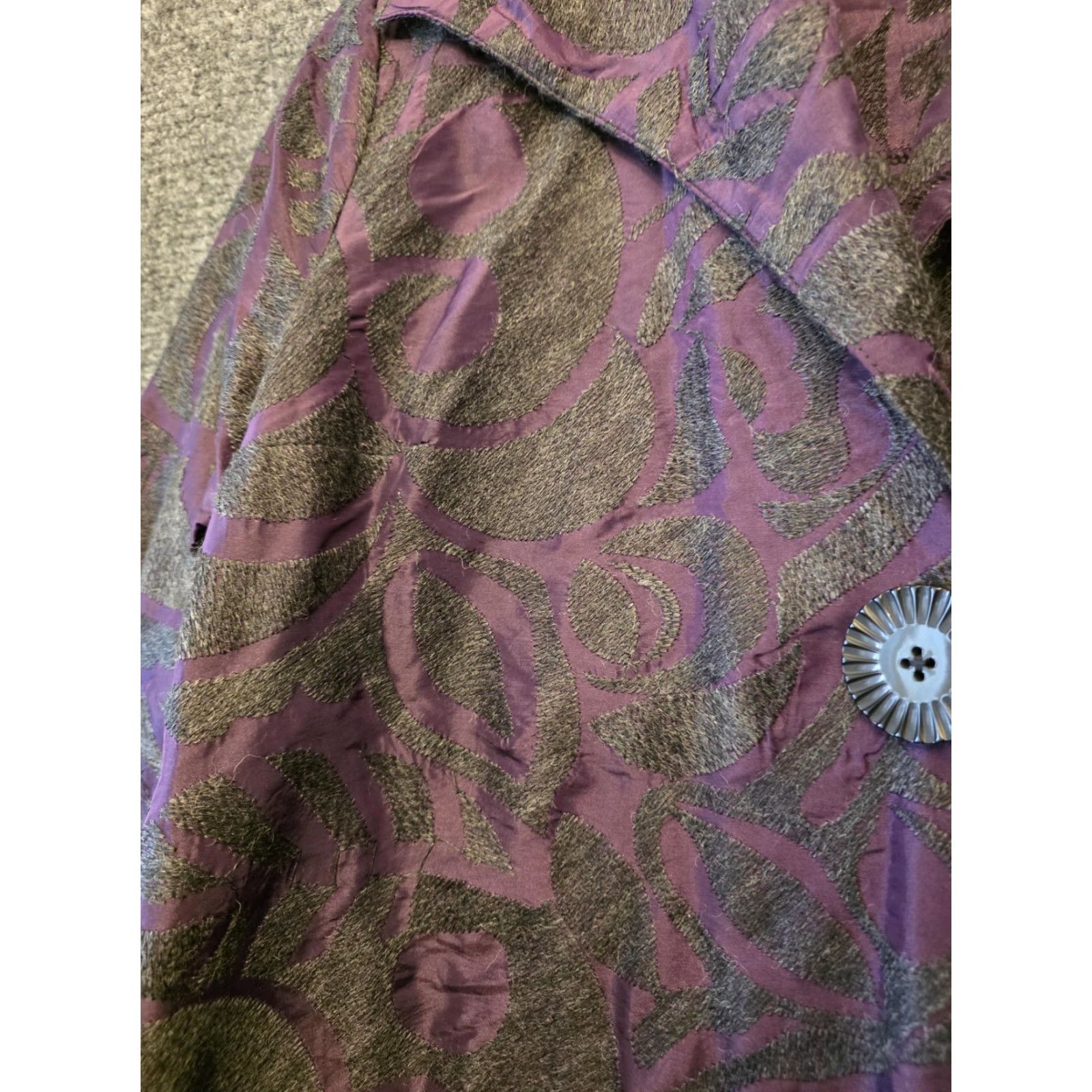 Vintage Kathleen Sommers Coat Womens M Purple Paisley 3/4 Sleeve Single Button Overcoat USA Size M / US 6-8 / IT 42-44 - 4 Thumbnail