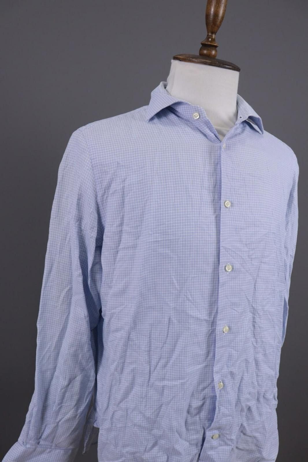 Designer Boggi Milano Tailored Fit Blue Down Shirt Size 43 / 17 Size US M / EU 48-50 / 2 - 5 Thumbnail