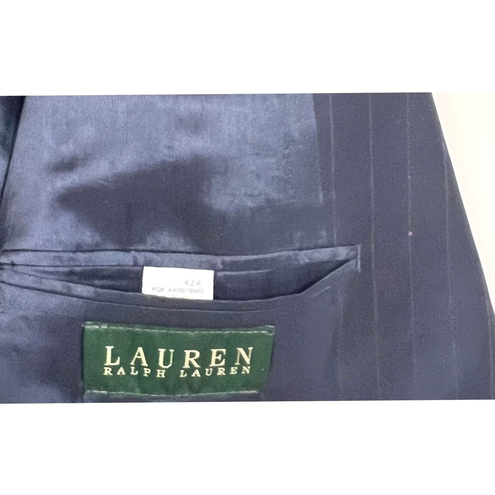 Ralph Lauren LAUREN Men’s Blazer 42R Navy Pinstripe Wool Cashmere Suit Jacket - 2-Button - Notch Lapel - Wool Lining - Blue - Regular Men Size 42R - 5 Thumbnail