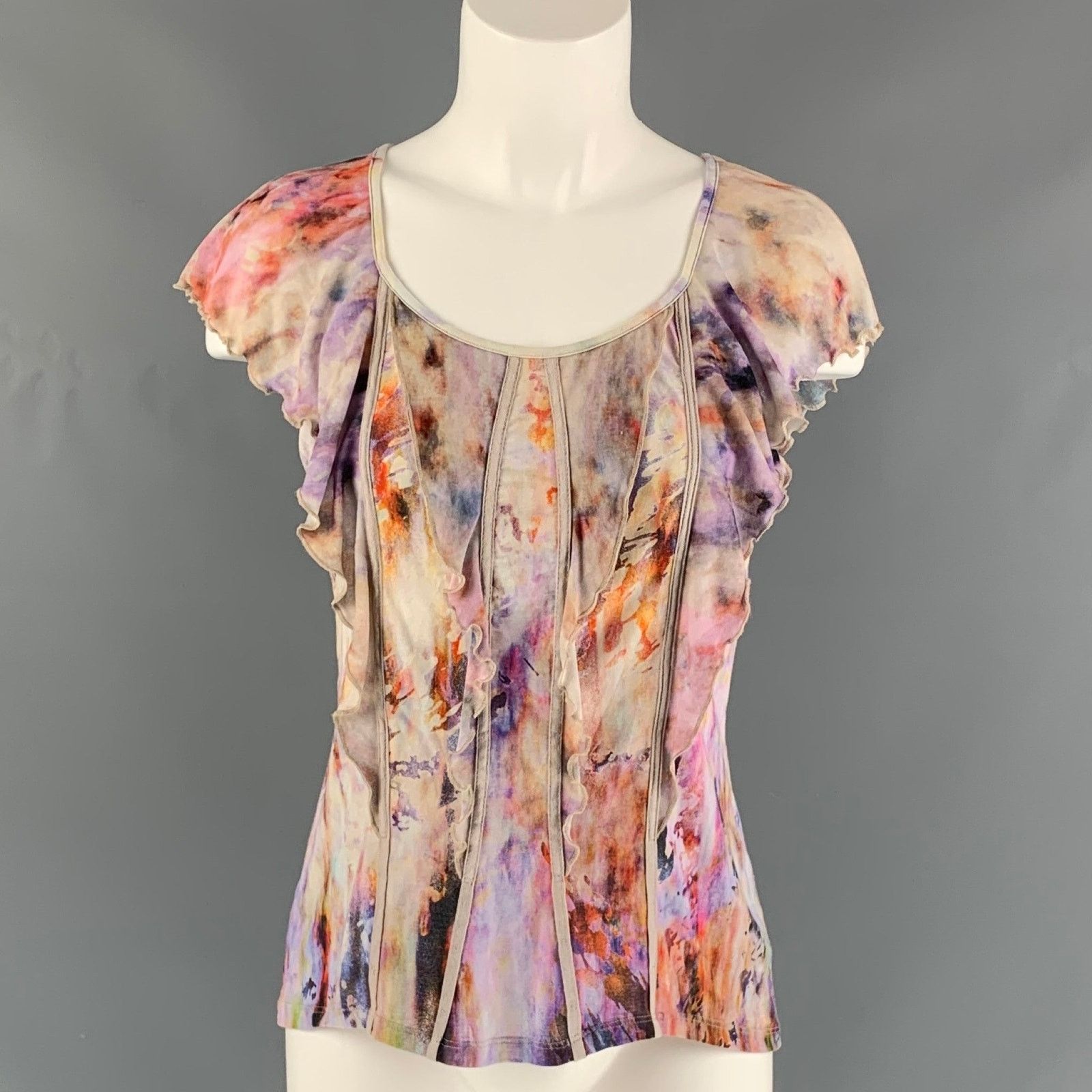 Nina Ricci 8 Pink Multicolour Cotton & Elastane Tie Dye Blouse Size M / US 6-8 / IT 42-44 - 1 Thumbnail
