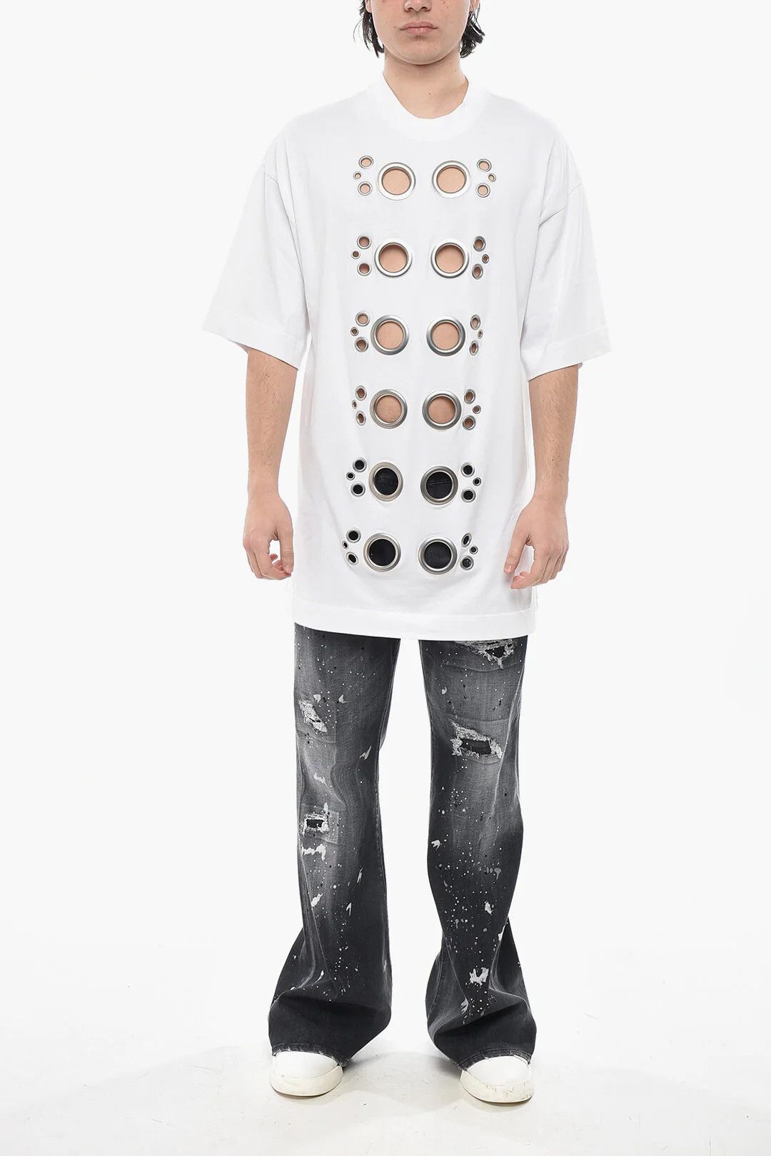 Givenchy og1mm0326 Decorative Eyelets Cotton T-Shirt in White Size US XXS / EU 40 - 4 Thumbnail