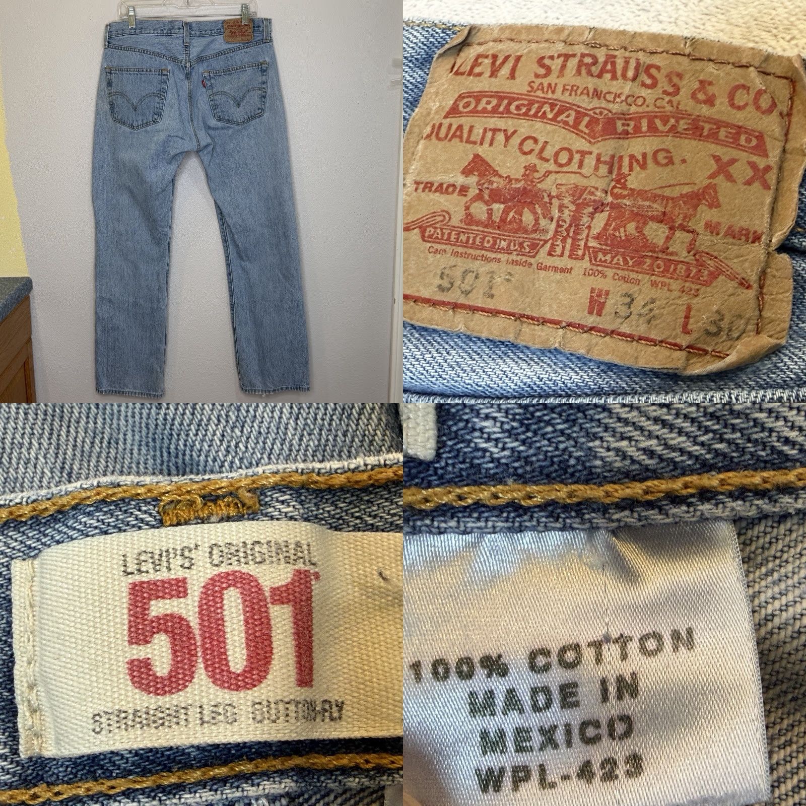 Levi's Levi's 501 Jeans Mens Sz 34x30 Light Wash Red Tab Button Fly Straight Leg 5-Pocket Denim Cotton Size US 34 / EU 50 - 8 Thumbnail