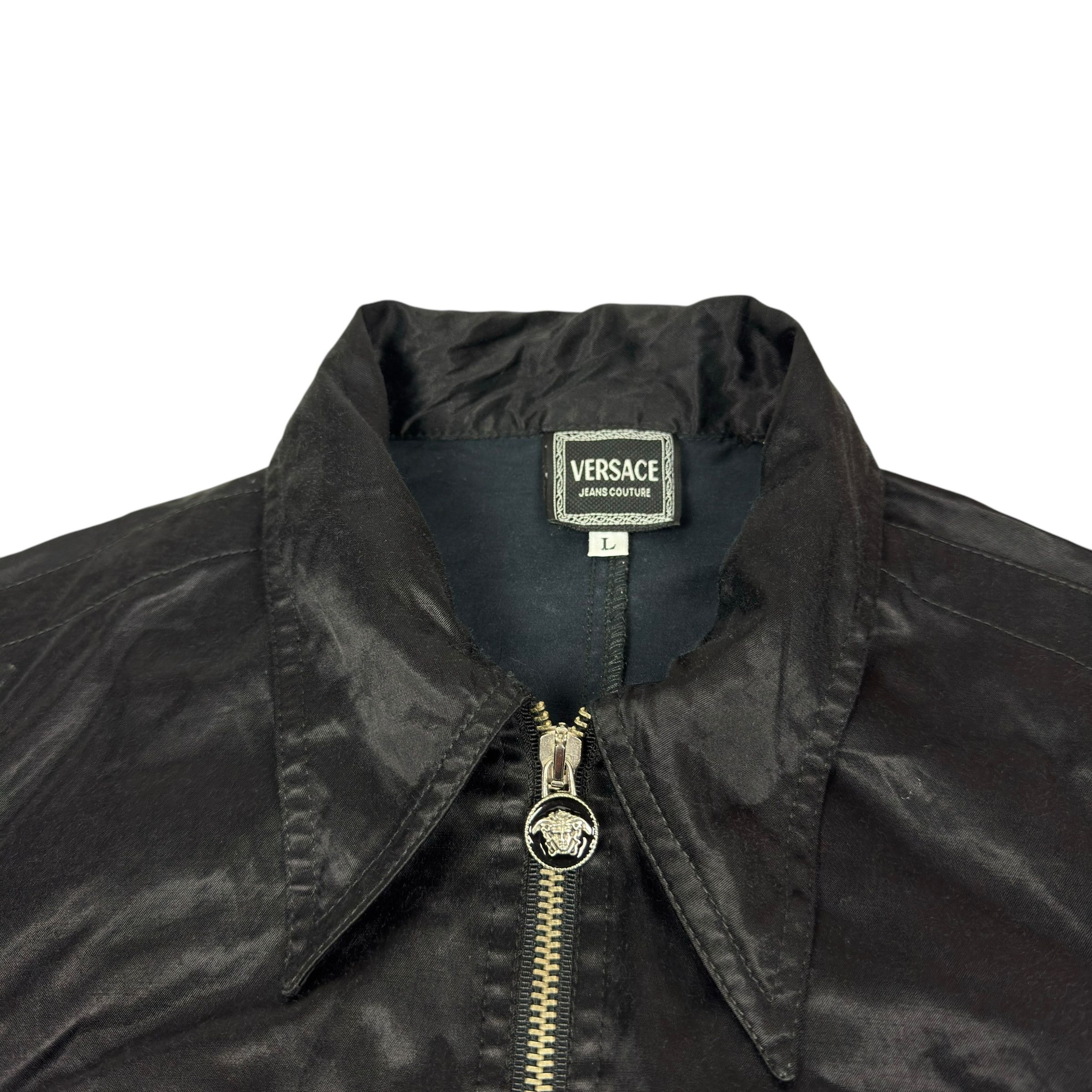 Versace × Vintage Versace Women's Black Short Sleeve Full Zip Cropped Shirt L Size L / US 10 / IT 46 - 7 Thumbnail