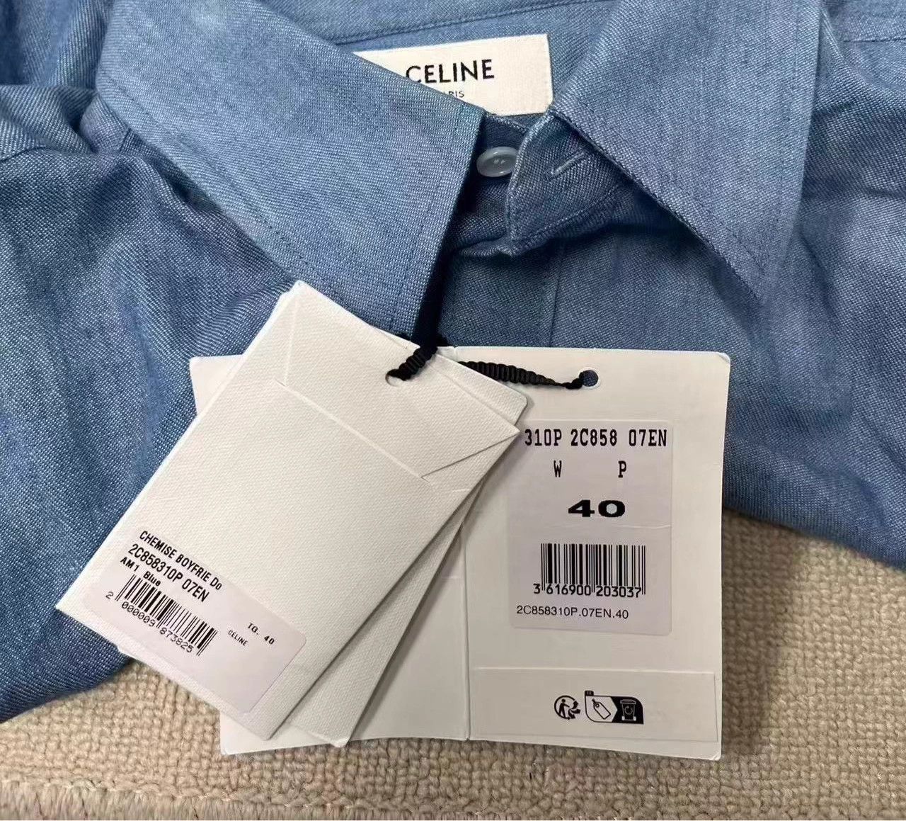 Celine CELINE short pointed collar 3/4 sleeve blue women's shirt Size M / US 6-8 / IT 42-44 - 4 Thumbnail