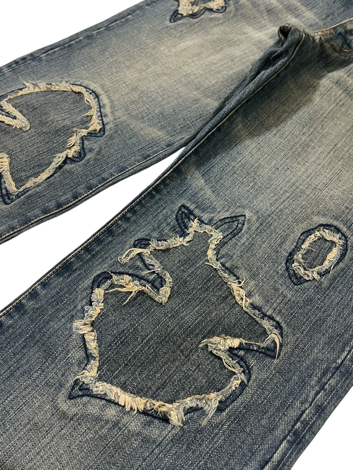 Japanese Brand Custom Culture Damage Repaired Straight Denim DAIRIKU Styled Size US 33 - 4 Thumbnail