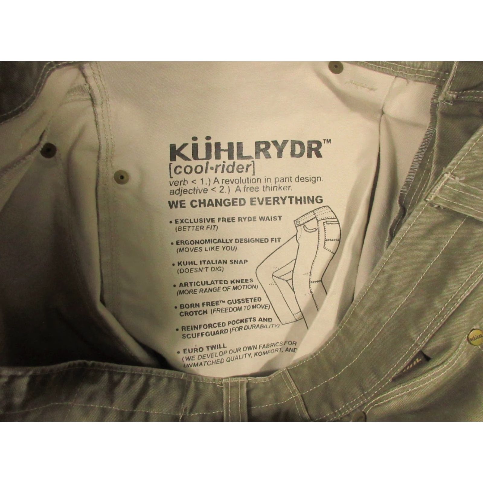 Vintage Kuhl Rydr Pants Men 35x31 Heavy Canvas Vintage Patina Dye Green 5-Pocket Zipper Logo Snap Straight Leg Regular Fit Casual Workwear Travel Size US 35 - 6 Thumbnail