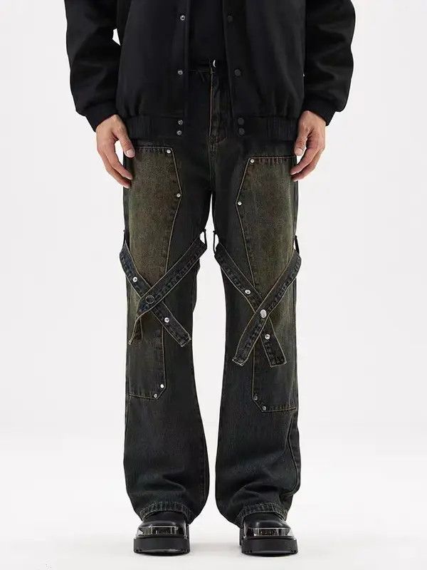 Japanese Brand VIBE Workwear wide-leg jeans with retro strappy design Size US 32 / EU 48 - 1 Thumbnail