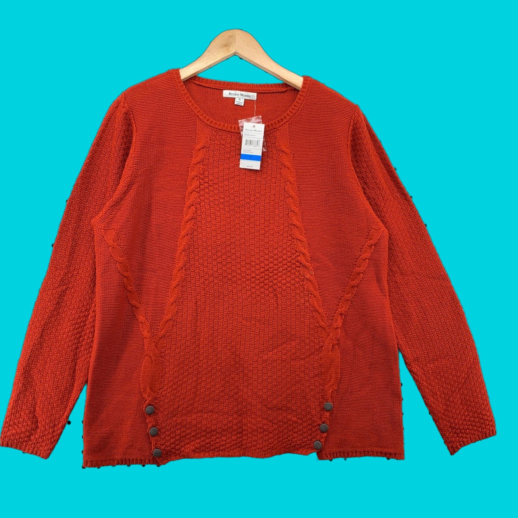 Vintage NEW Studio Works Cable Knit Sweater Women XL Loose Knit Long Sleeve Pullover Rust Orange Size XL / US 12-14 / IT 48-50 - 1 Thumbnail