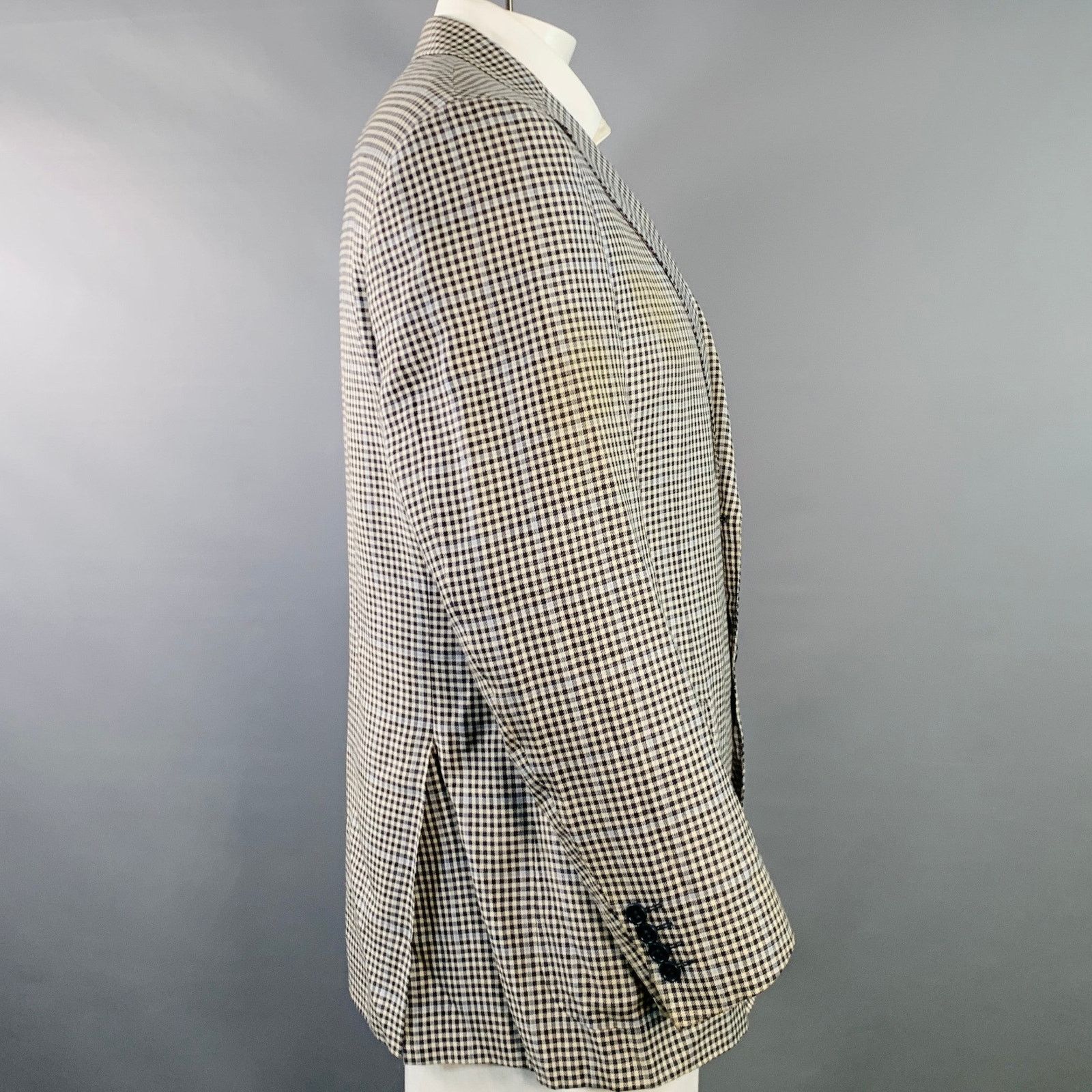 Canali CANALI White Black Checkered Wool Silk Linen Sport Coat Size 44R - 3 Thumbnail