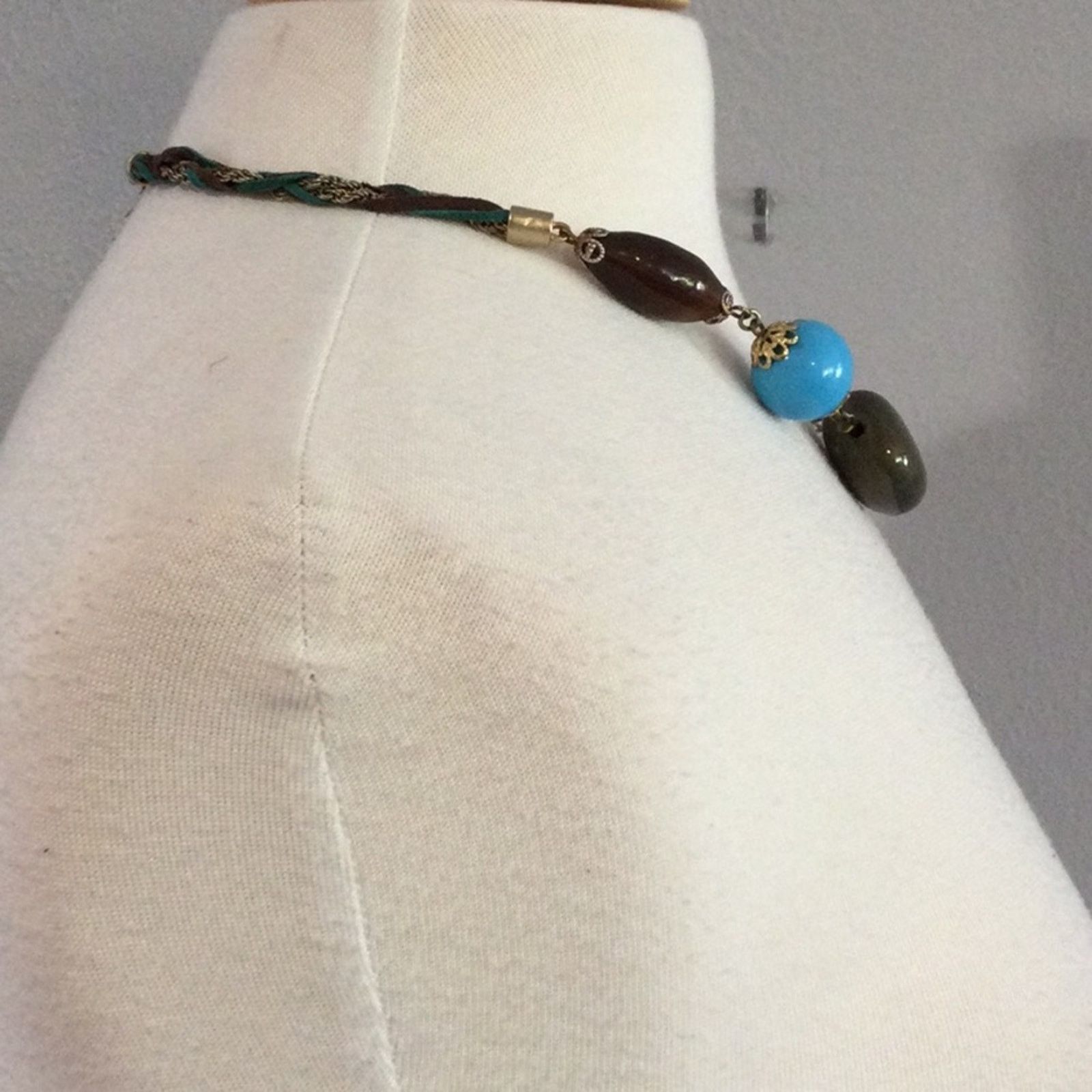 Other Elegant Blue, Gold, Brown Braided Leather Necklace Size ONE SIZE - 6 Thumbnail