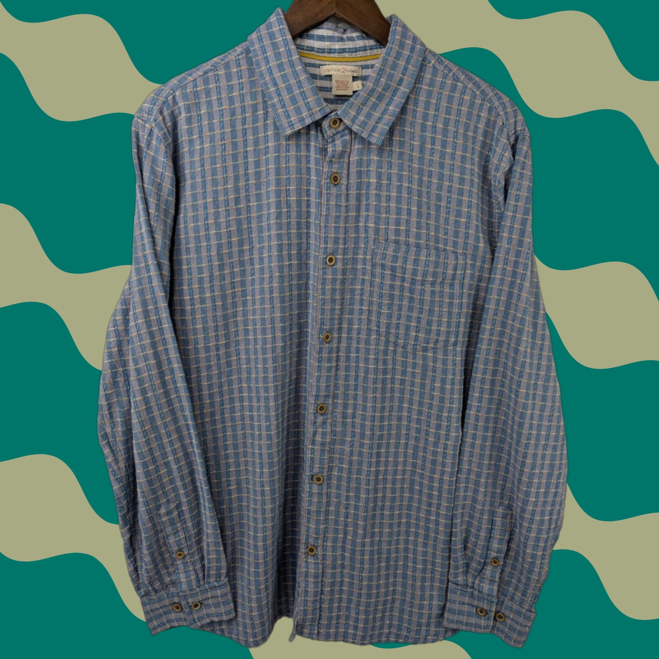 Carbon2Cobalt Carbon 2 Cobalt Shirt Mens Large Blue Stripe Plaid Textured Pocket Button Cotton Size US L / EU 52-54 / 3 - 1 Thumbnail