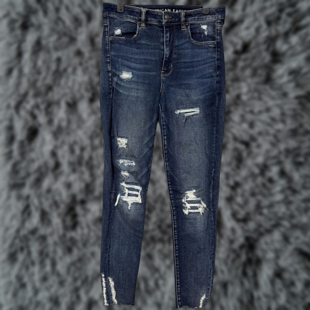 American Eagle Outfitters American Eagle Jeans Womens 8 Blue Mid Rise Distressed Ripped Skinny Denim Size 30" / US 8 / IT 44 - 1 Thumbnail
