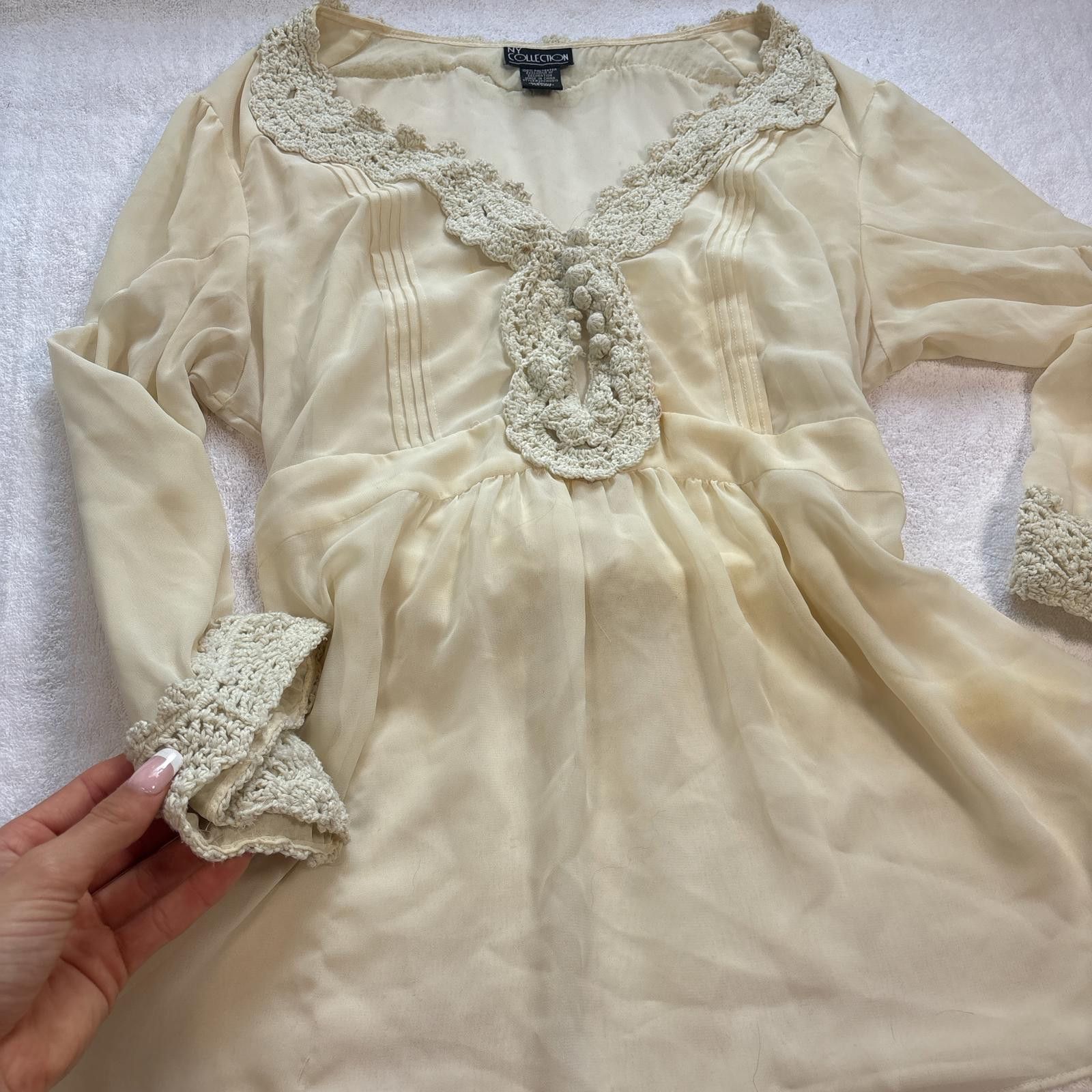 Other vintage cottage core crochet tie back blouse Size L / US 10 / IT 46 - 2 Thumbnail