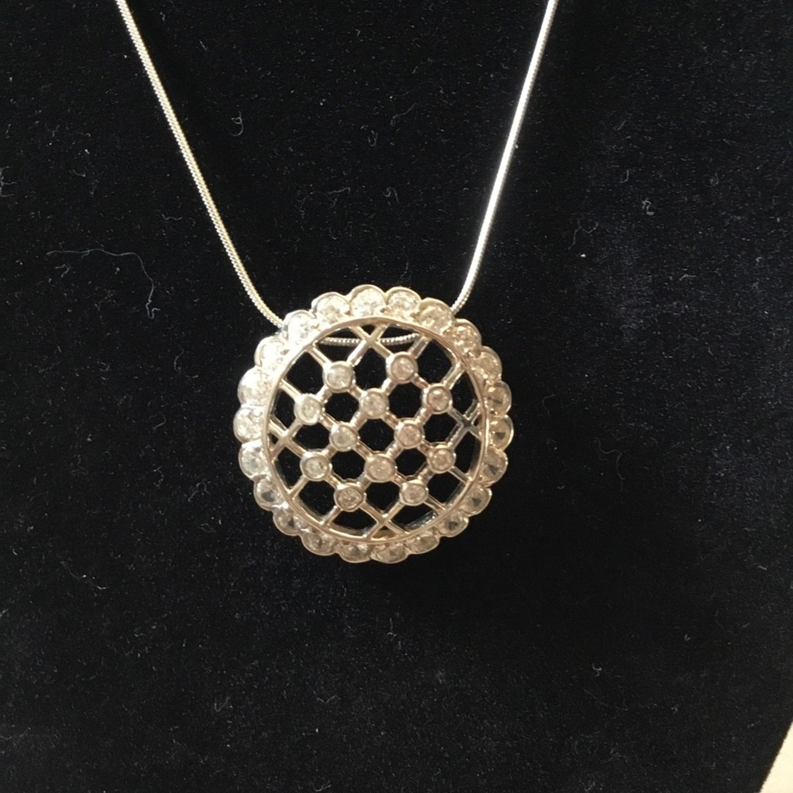 Other Sterling Silver Round Crystal Raindrop Pendant Necklace Size ONE SIZE - 4 Thumbnail