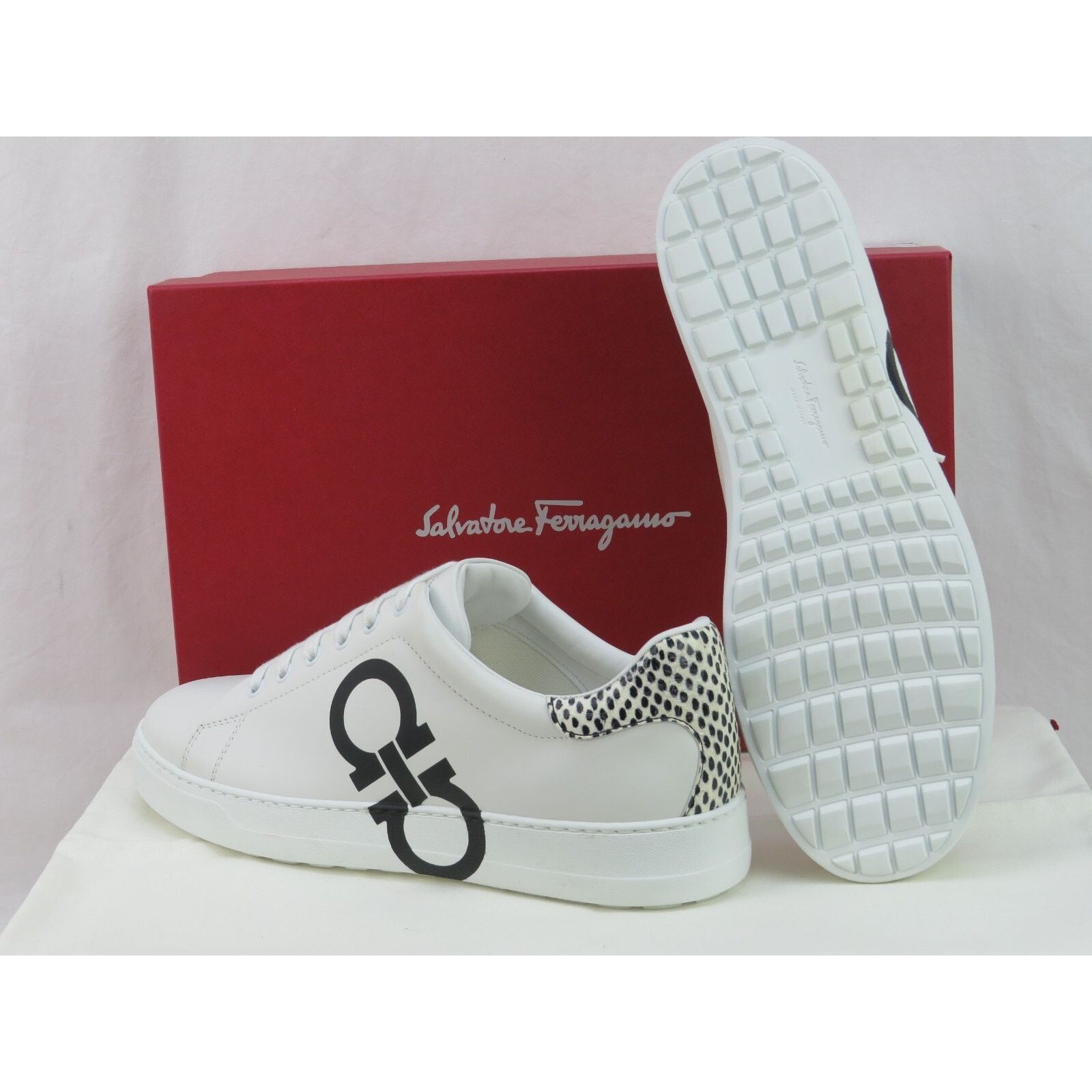 Salvatore Ferragamo FERRAGAMO NUMBER WHITE LEATHER BLACK GANCINI SNEAKERS 10.5 C Size US 10.5 / IT 40.5 - 11 Thumbnail