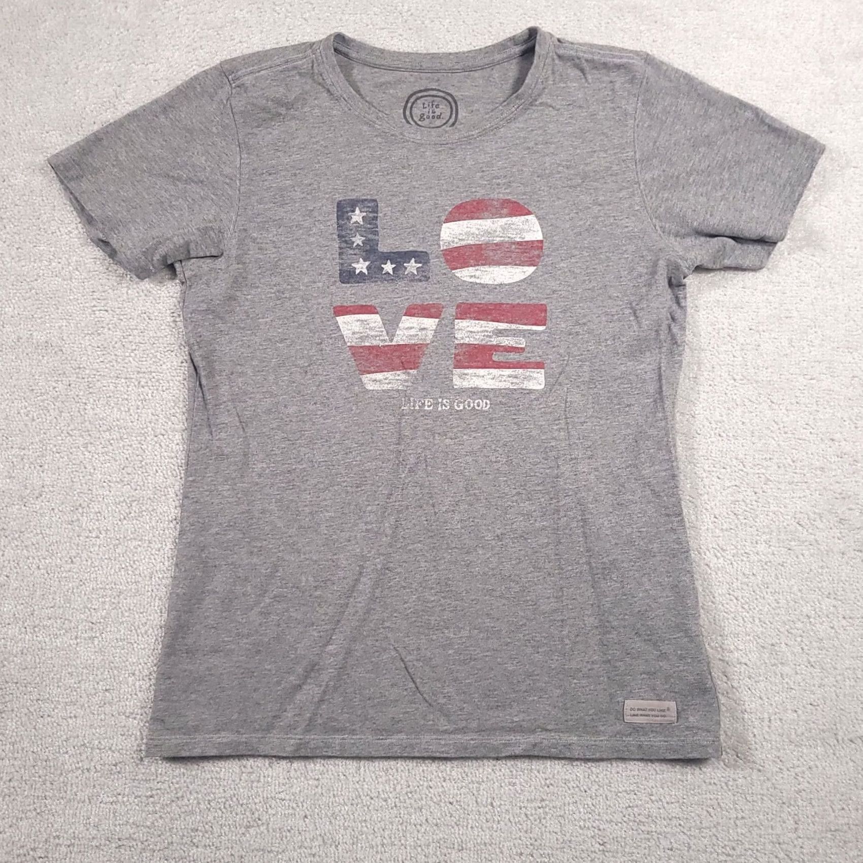 Life is Good Life Is Good T-Shirt Women's M Gray Patriotic Graphic Print Love Shirt Womens Regular Short Sleeve Crew Neck Cotton Jersey Size M / US 6-8 / IT 42-44 - 2 Thumbnail