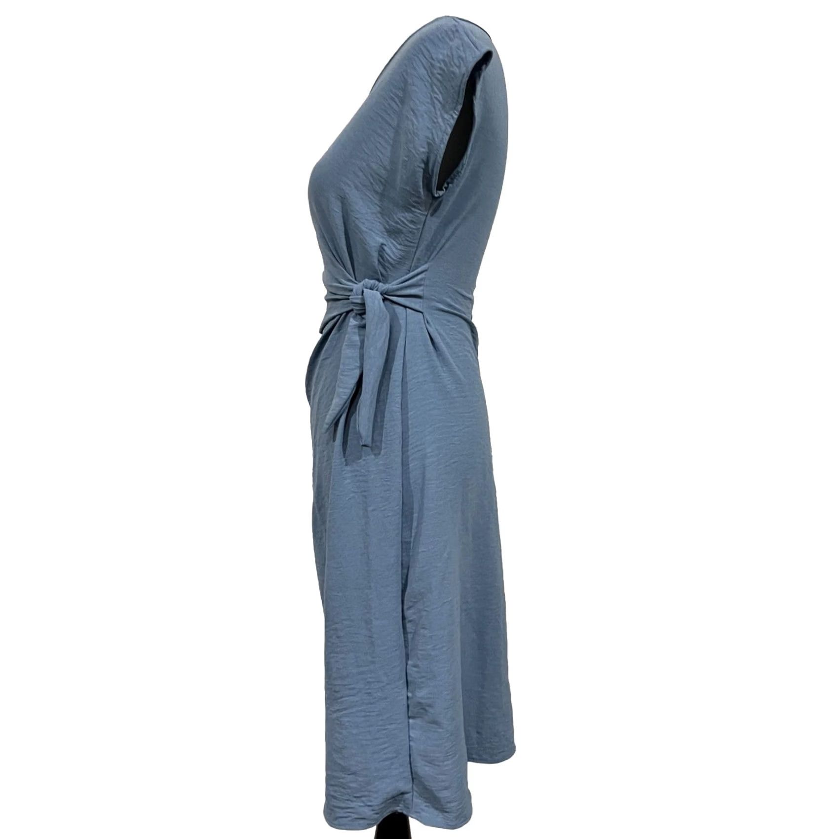 Vintage SEE YOU MONDAY Dress Wrap Style Tie Blue Sheath Short Sleeve Lightweight XS Size 26" / US 2 / IT 38 - 3 Thumbnail