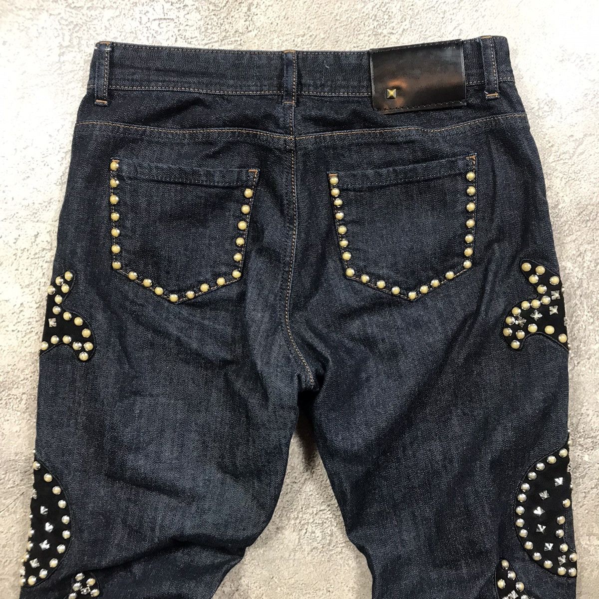 Vintage Vintage Y2K Studded Distressed Low Rise Flared Jeans Swag 27 Size 27" / US 4 / IT 40 - 7 Thumbnail