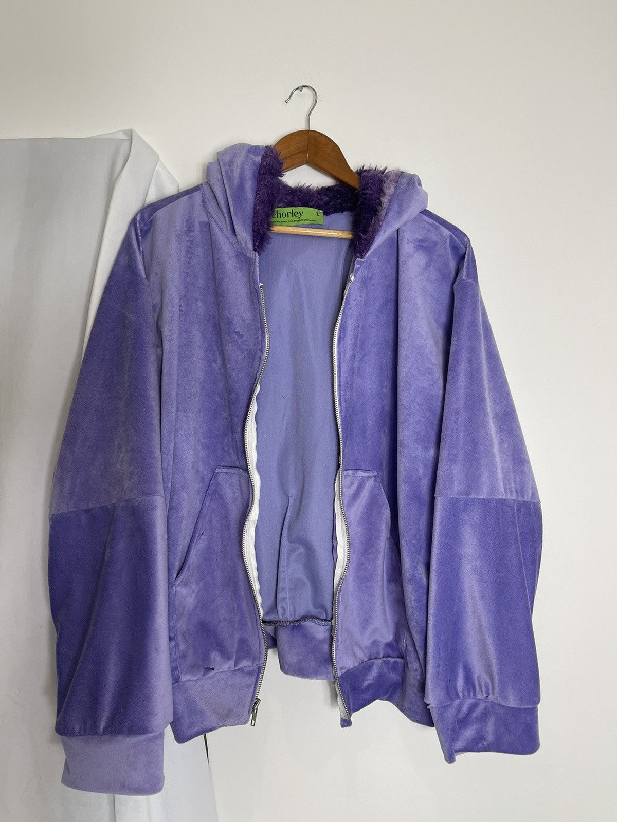 Chorley × Handmade AW Distressed Velvet Faux Fur Lined Zip Up Hoodie Y2K Size US L / EU 52-54 / 3 - 1 Thumbnail