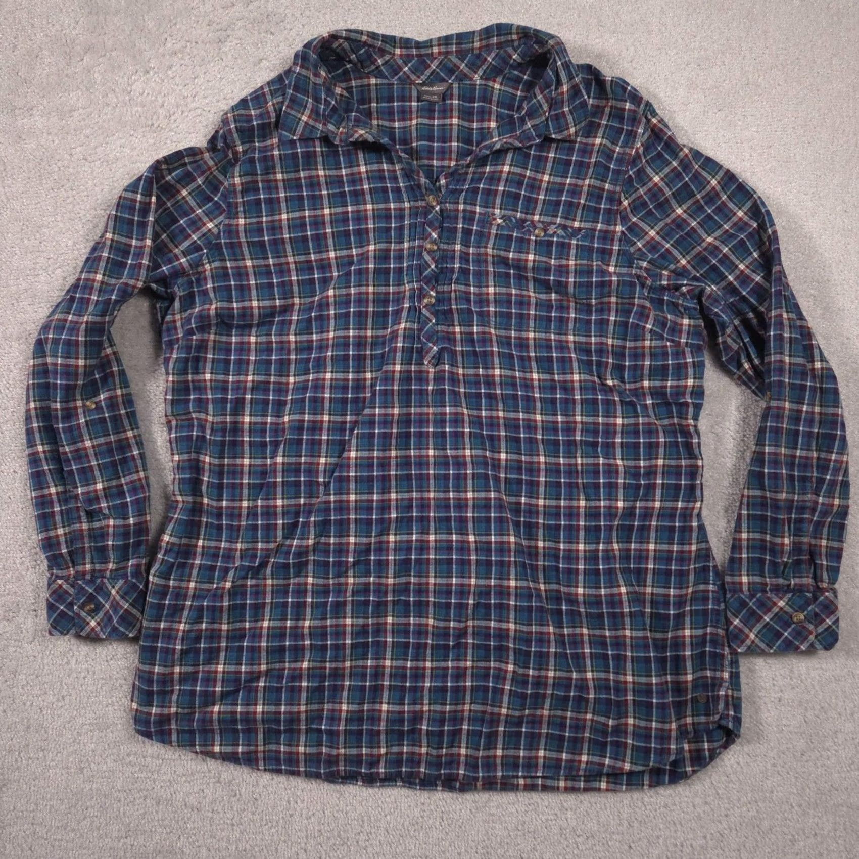 Eddie Bauer VINTAGE? No. Eddie Bauer Shirt Womens 2XL Blue Plaid Flannel Collared Long Sleeve Tunic Top Size XXL / US 16-18 / IT 52-54 - 2 Thumbnail