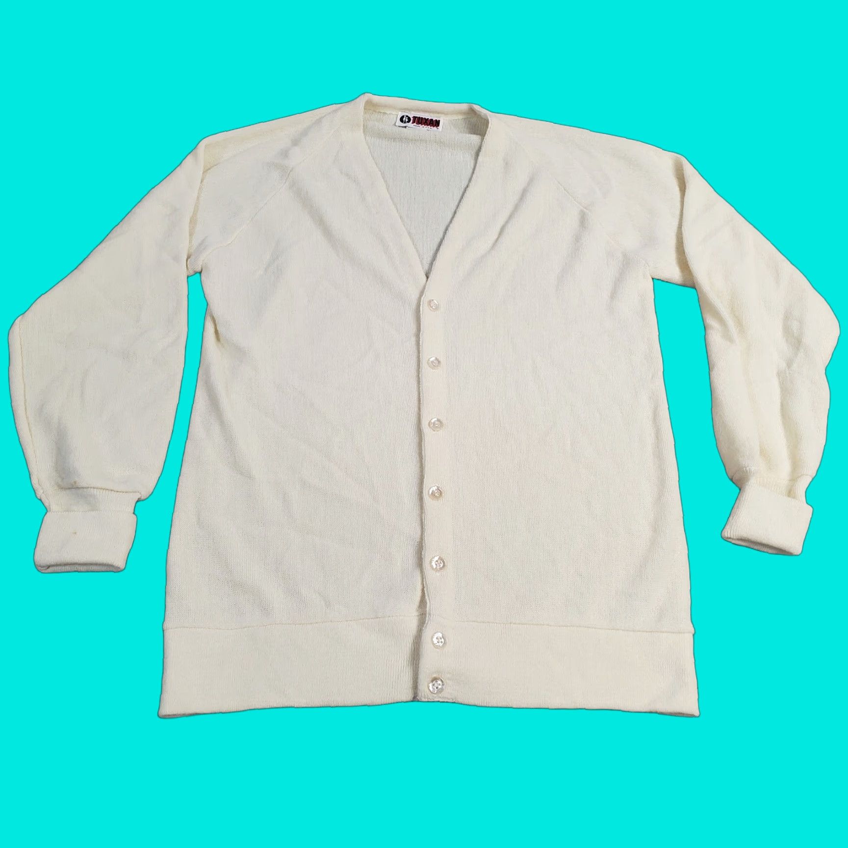 Vintage VINTAGE Tuxan Cardigan Sweater Mens Large LL Yellow 80s Knit USA Long Grunge Button Up LT Size US L / EU 52-54 / 3 - 1 Thumbnail