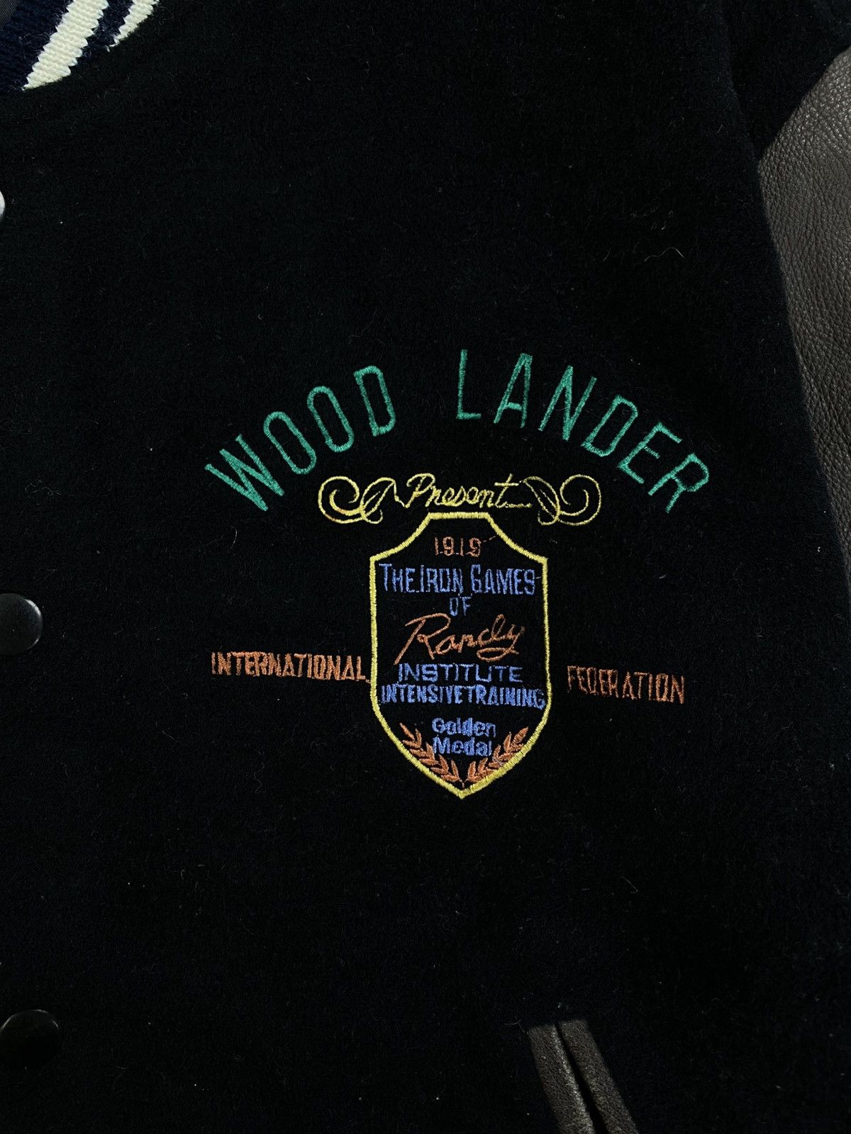 Japanese Brand Vintage Wood Lander Leather Sleeve Varsity Jacket Size US L / EU 52-54 / 3 - 7 Thumbnail