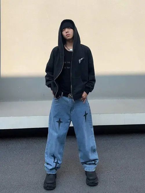 Jean Washed Baggy Denim Jeans Graphic Skate Size US 32 / EU 48 - 3 Thumbnail