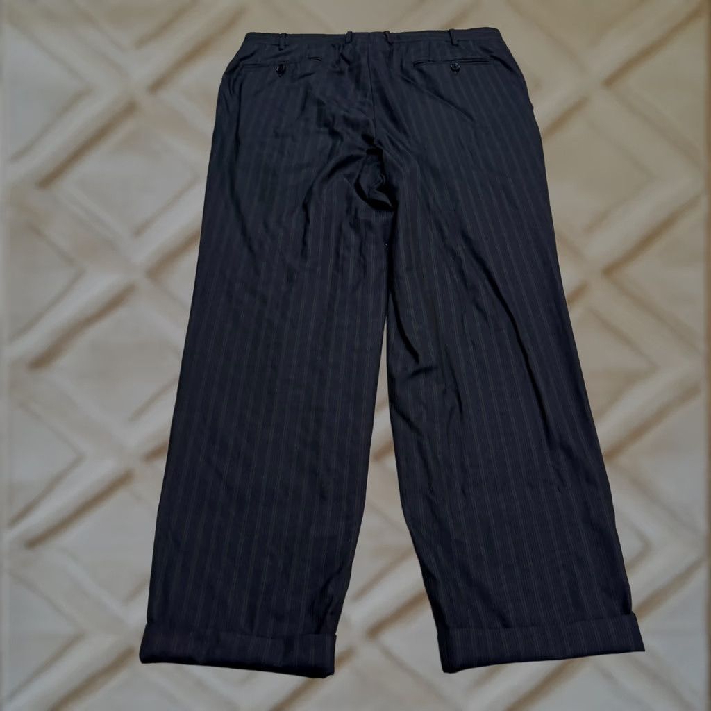 Canali Canali Wool Pinstriped Dress Pants Men 37x29 Navy Blue Cuffed Pleated Front Work Dress Pants Regular Fit Mens Blue Pinstriped Wool Pant Size US 37 - 1 Thumbnail
