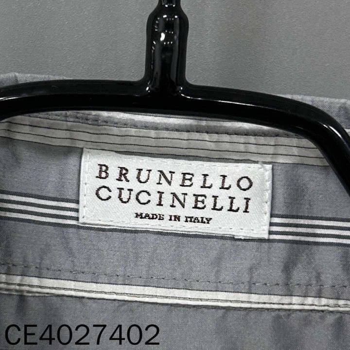 Brunello Cucinelli BC Beaded Silk White Gray Stripe Shirt S Size S / US 4 / IT 40 - 4 Thumbnail