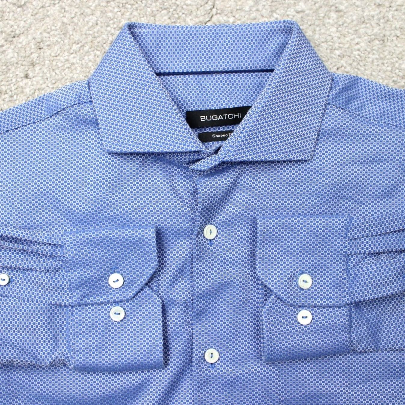 BUGATCHI Bugatchi Uomo Shirt Mens 15 1/2, 34/35 Blue Geometric Shaped Fit Cotton Long Sleeve Shirt Mens Size US L / EU 52-54 / 3 - 2 Thumbnail