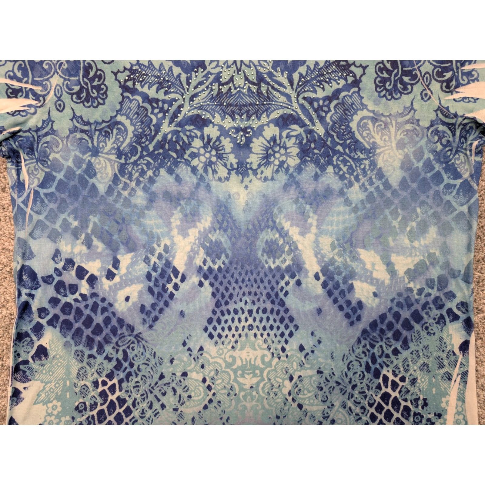 Style & Co Style & Co Shirt Womens XL Blue White Paisley Snake Print Scoop Neck Embellished Top Size XL / US 12-14 / IT 48-50 - 5 Thumbnail