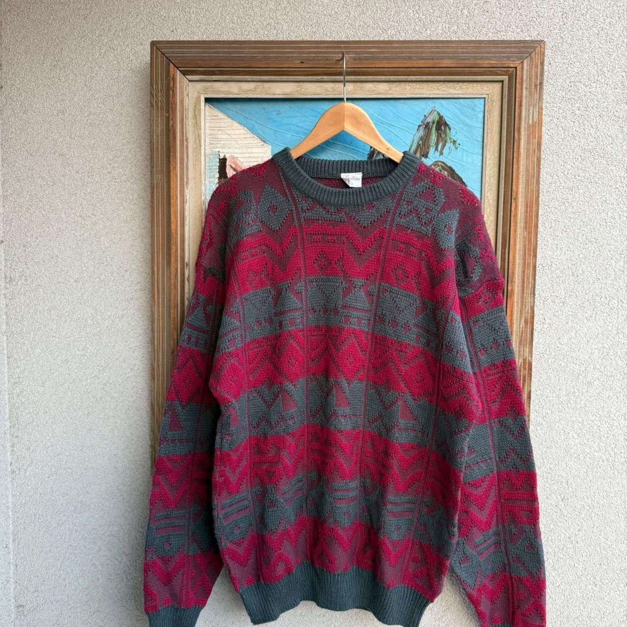 Vintage Vintage 90s Wool Jumper Grey Burgandy Size US L / EU 52-54 / 3 - 2 Thumbnail