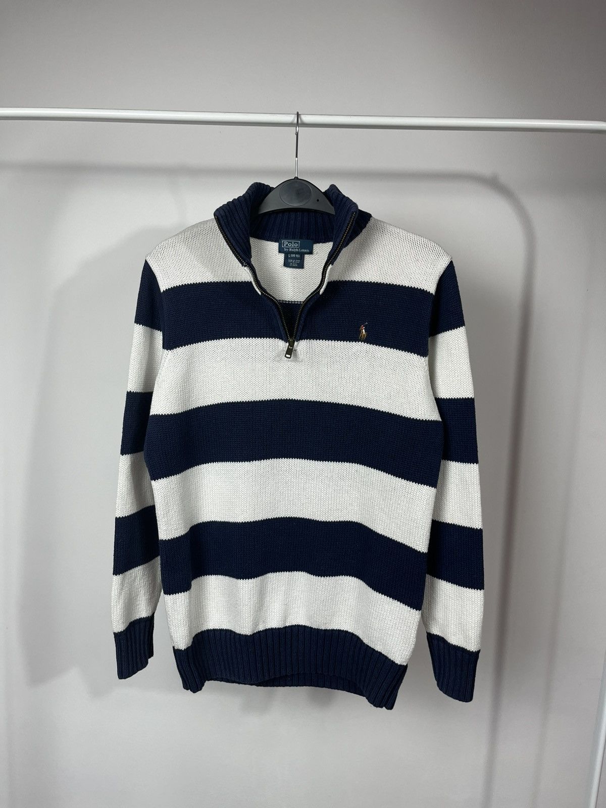 Polo Ralph Lauren Striped Quarter Knit Sweater Navy White