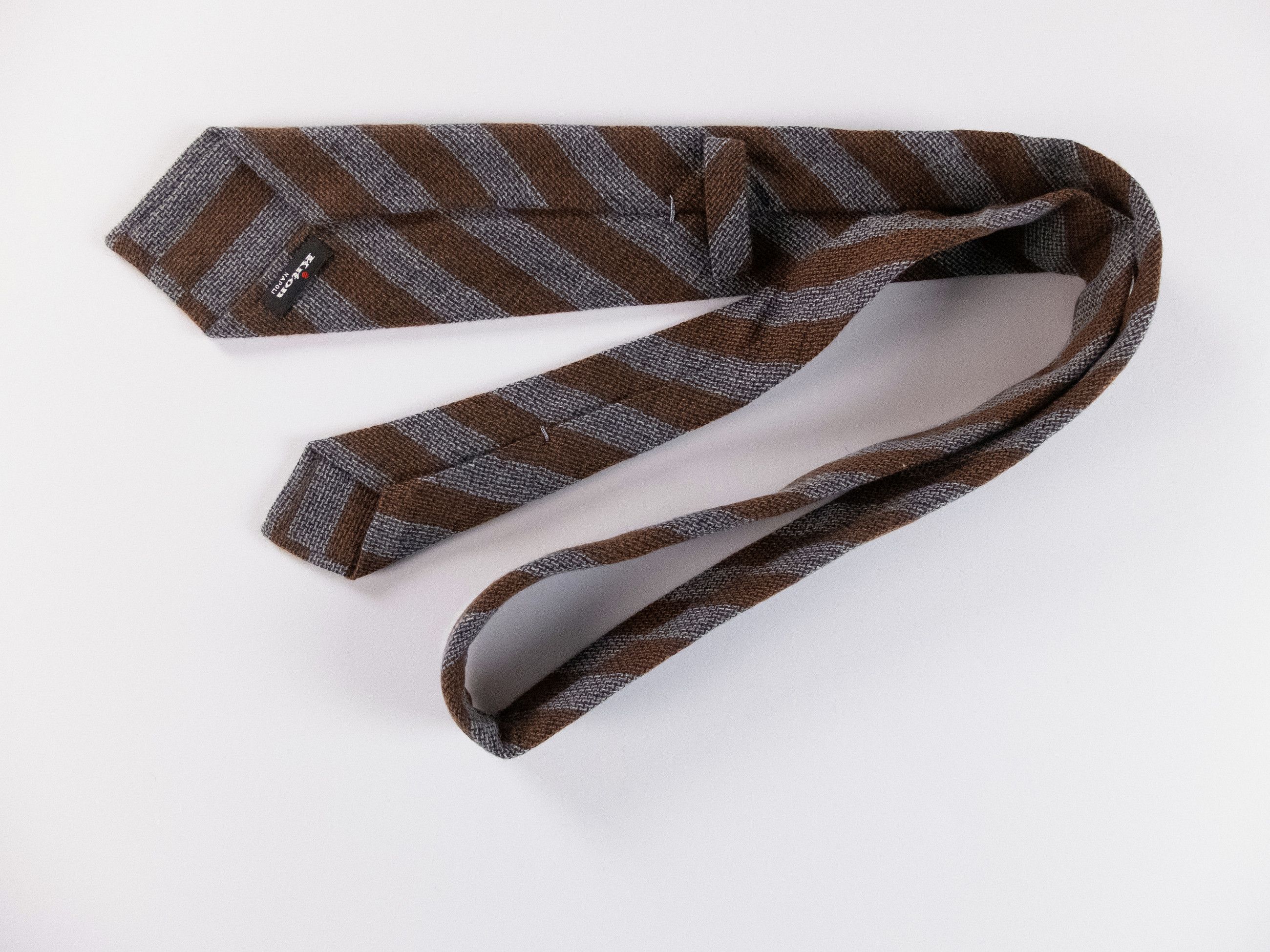 Kiton KITON hand made 7 fold brown gray striped cashmere wool tie Size ONE SIZE - 2 Thumbnail