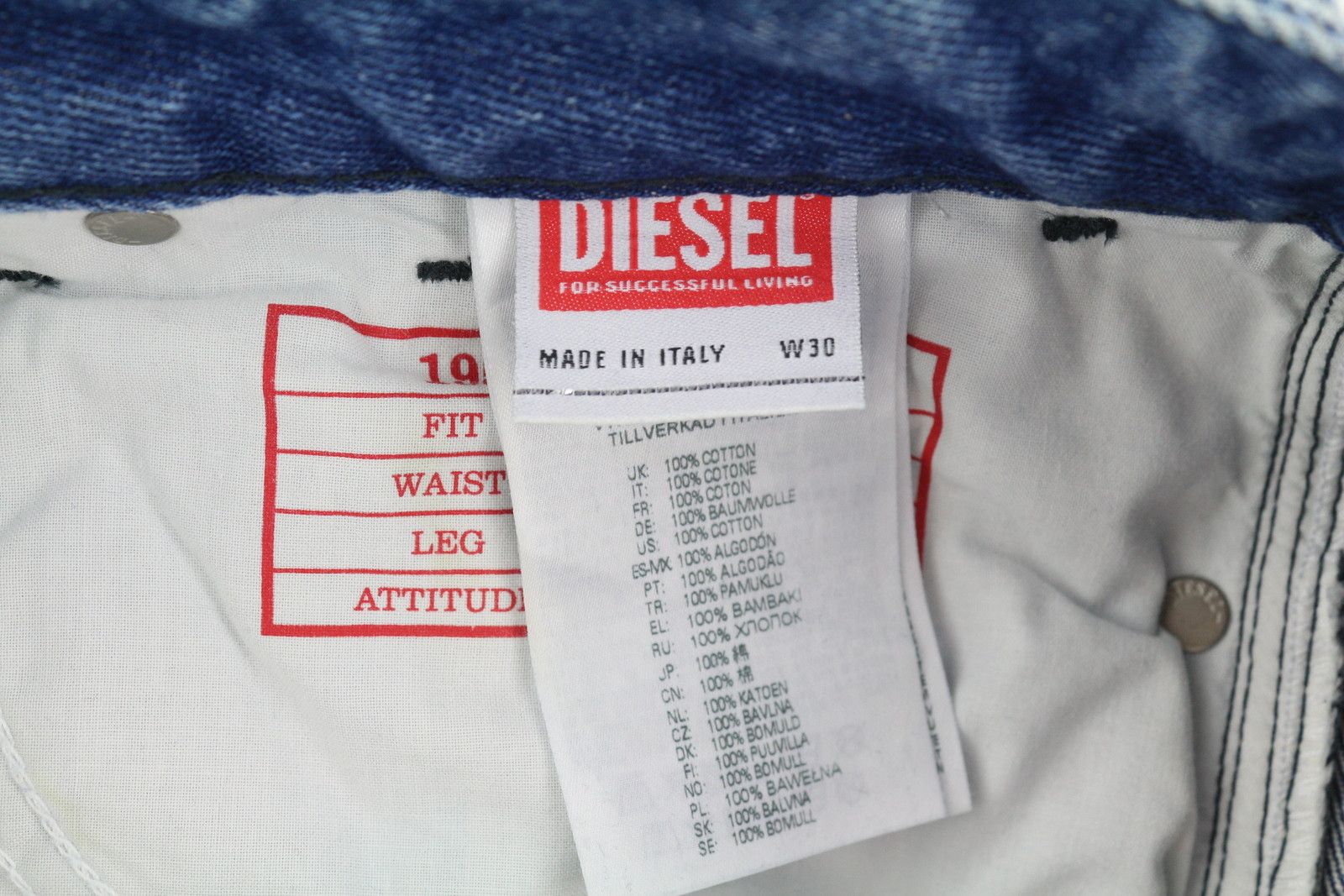 Diesel \1955-FS3 007B8 W30/L32 Blue Washed Pattern 85417 Size US 30 / EU 46 - 9 Thumbnail