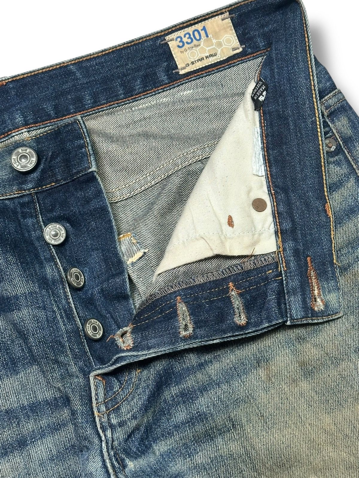 G-Star G-Star Raw 3301 Slim Fit Denim Jeans Vintage Faded Mud Wash Size US 34 / EU 50 - 11 Thumbnail