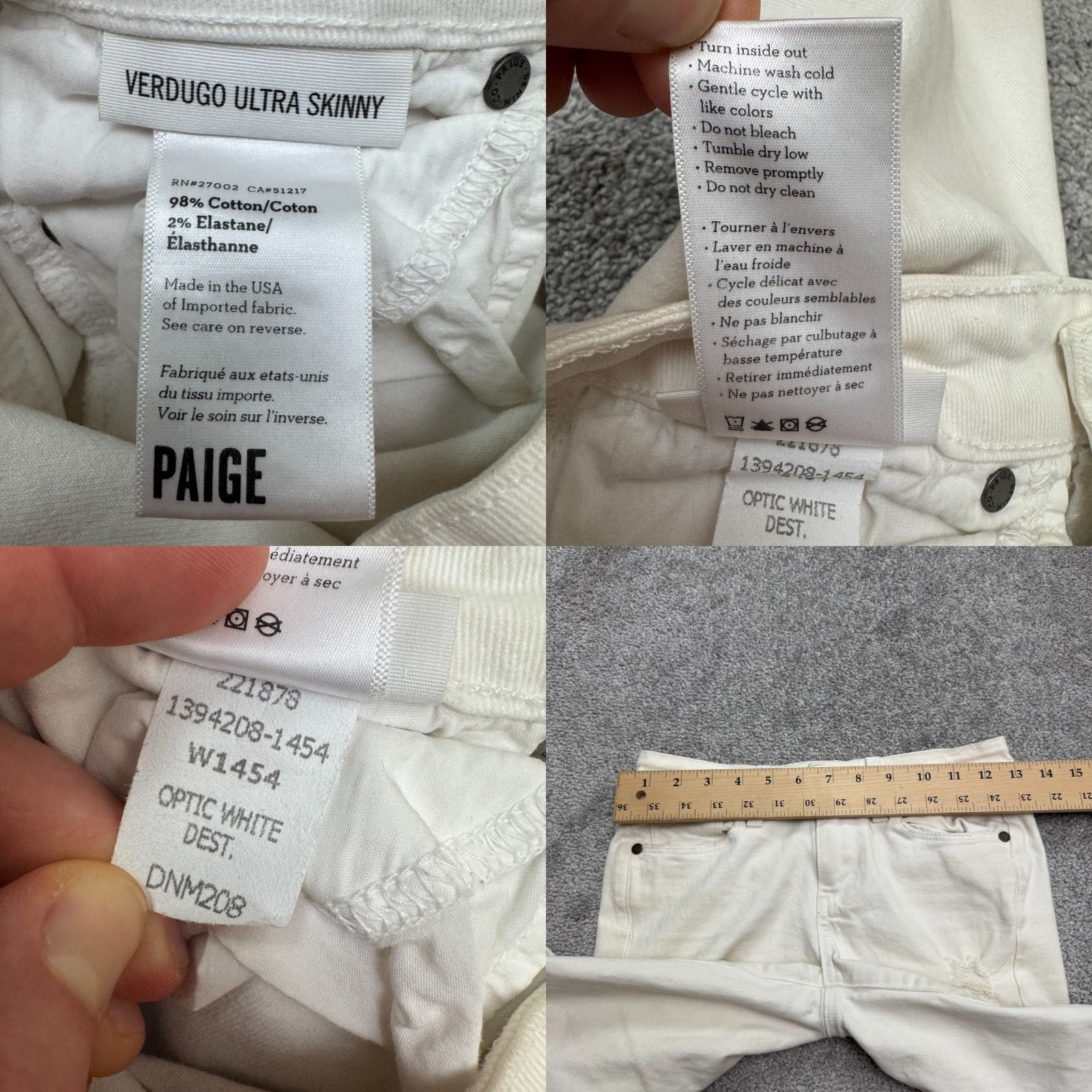 Paige Paige Verdugo Jeans Womens 24 Denim Skinny Slim Low Rise White 5-Pocket City Streetwear Modern Jeans Size 42" / US 20 - 9 Thumbnail