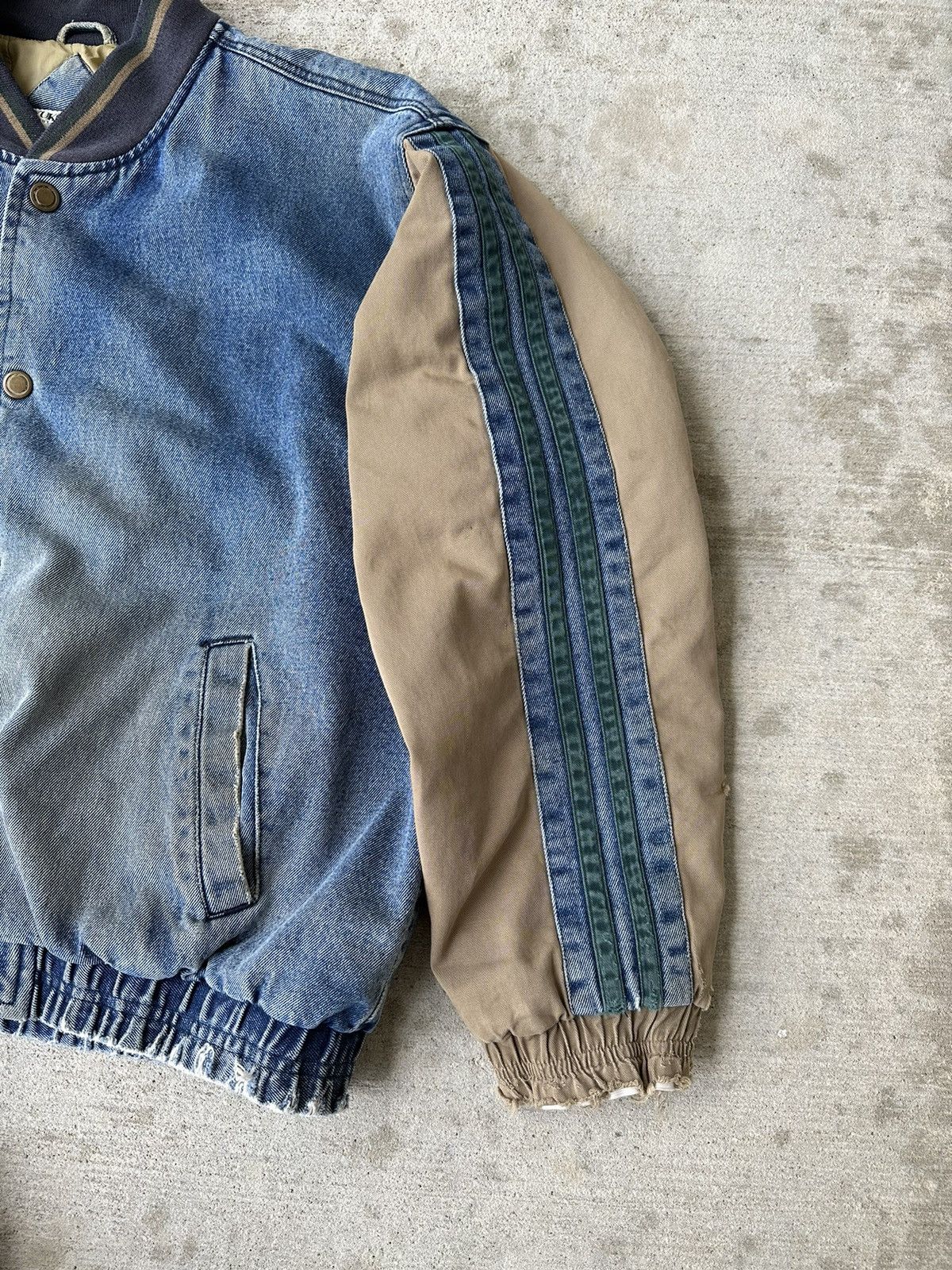 Vintage Distressed Denim Bomber Varsity Jacket Size US XL / EU 56 / 4 - 2 Thumbnail