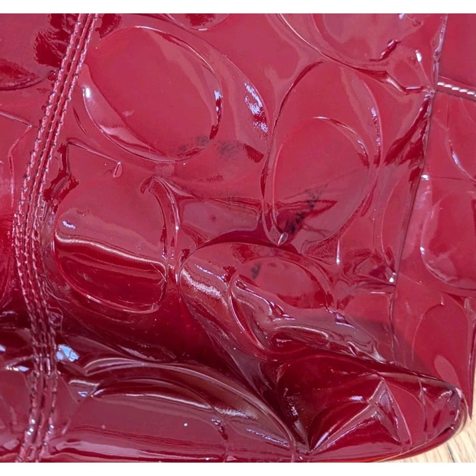Coach Coach Gallery Purse Tote Red Patent Leather Zipper Strap Embossed 15246 Size ONE SIZE - 8 Thumbnail