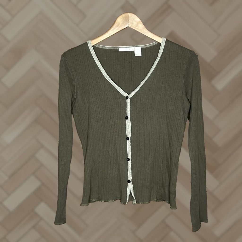 J. Jill VINTAGE J. Jill Lace Trim Cotton Top Blouse Brown Womens XS Lace Sheer Cotton 1990s 0 Size XS / US 0-2 / IT 36-38 - 1 Thumbnail