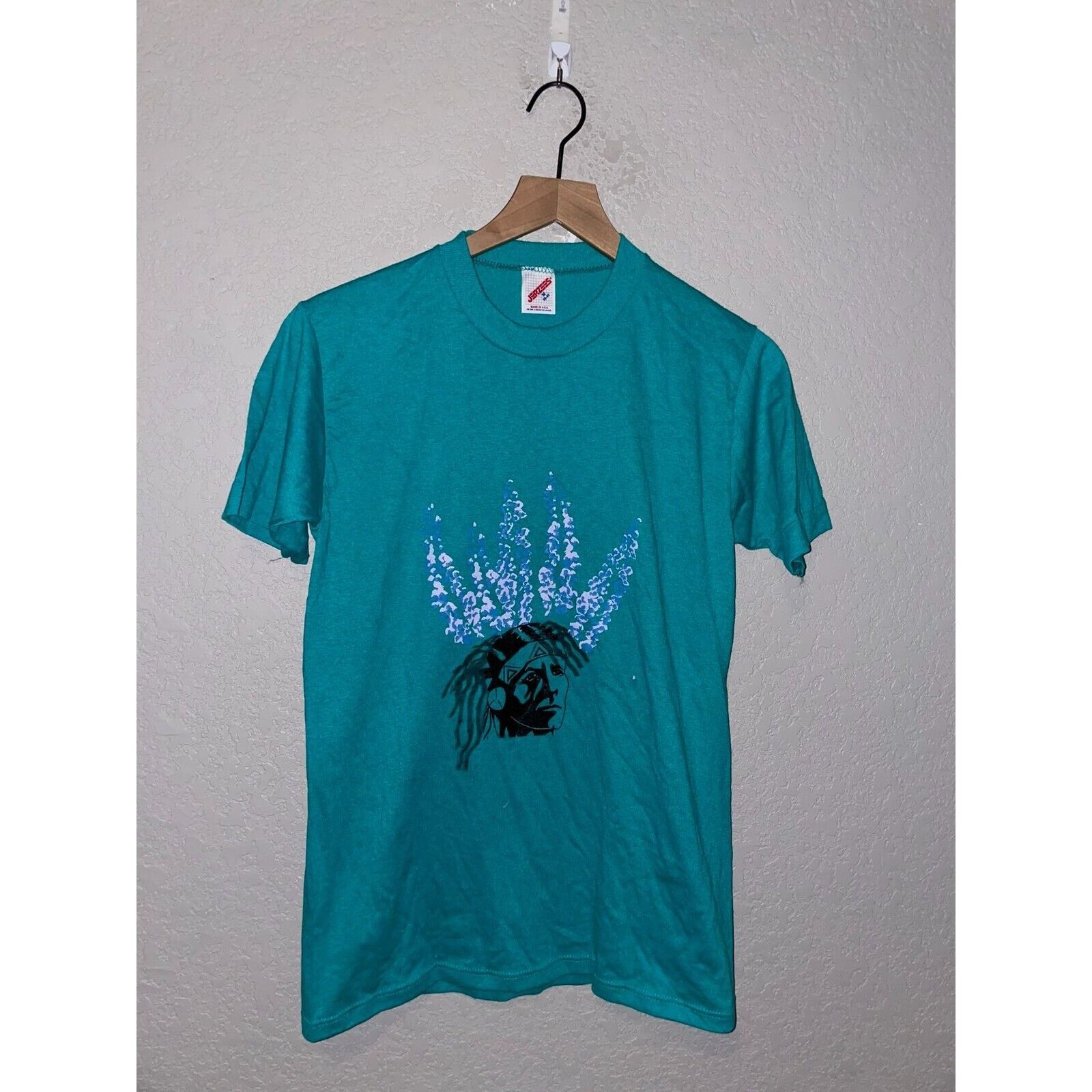 Jerzees Vintage Native American Shirt Test Print Tee Teal 80s VTG M Size US M / EU 48-50 / 2 - 1 Thumbnail