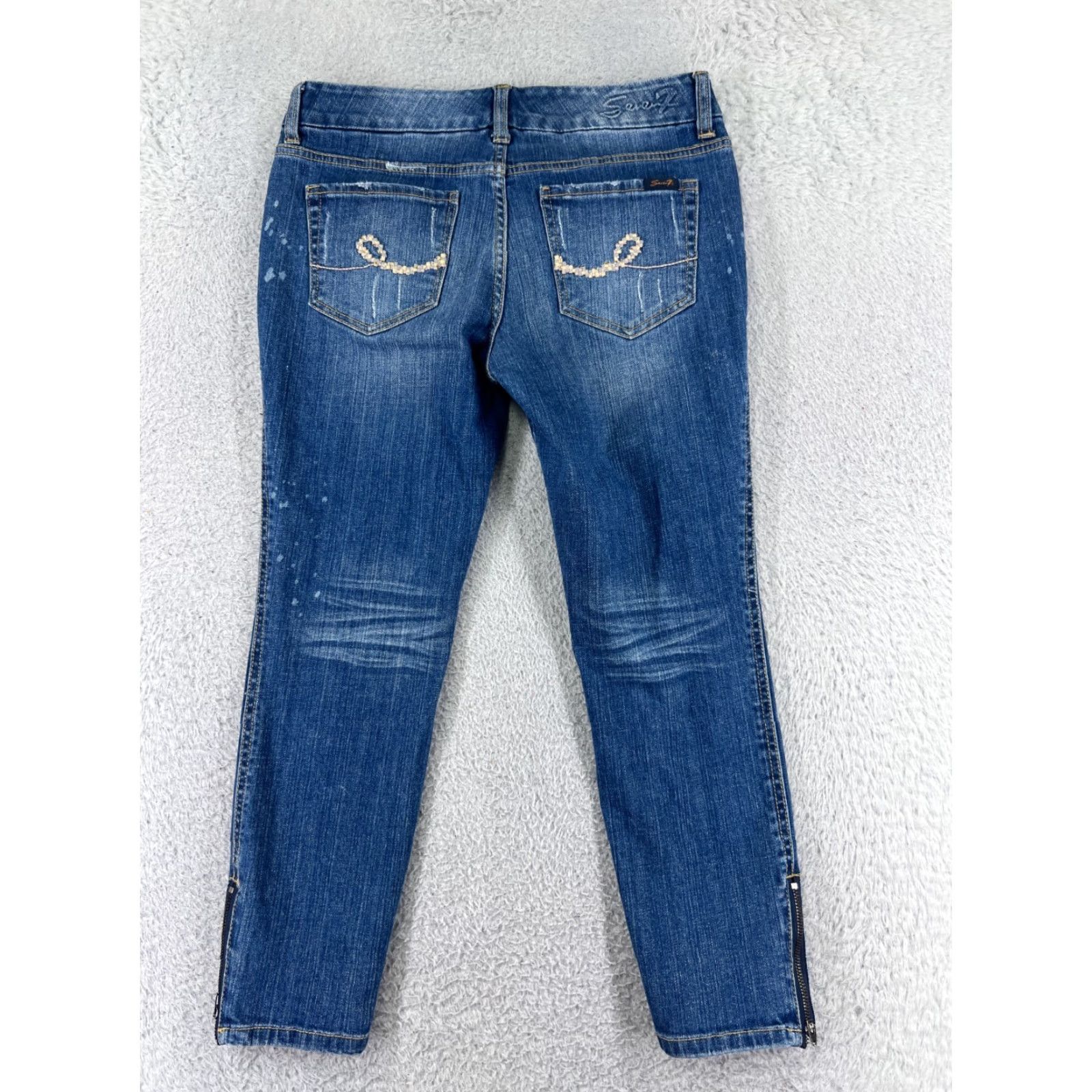 Vintage Seven7 Jeans Women 6 Blue Denim Skinny Distressed Ankle Zip - Regular Rise Cotton Blend 5-Pocket Denim Jeans Women XS-XL? Size 28" / US 6 / IT 42 - 2 Thumbnail