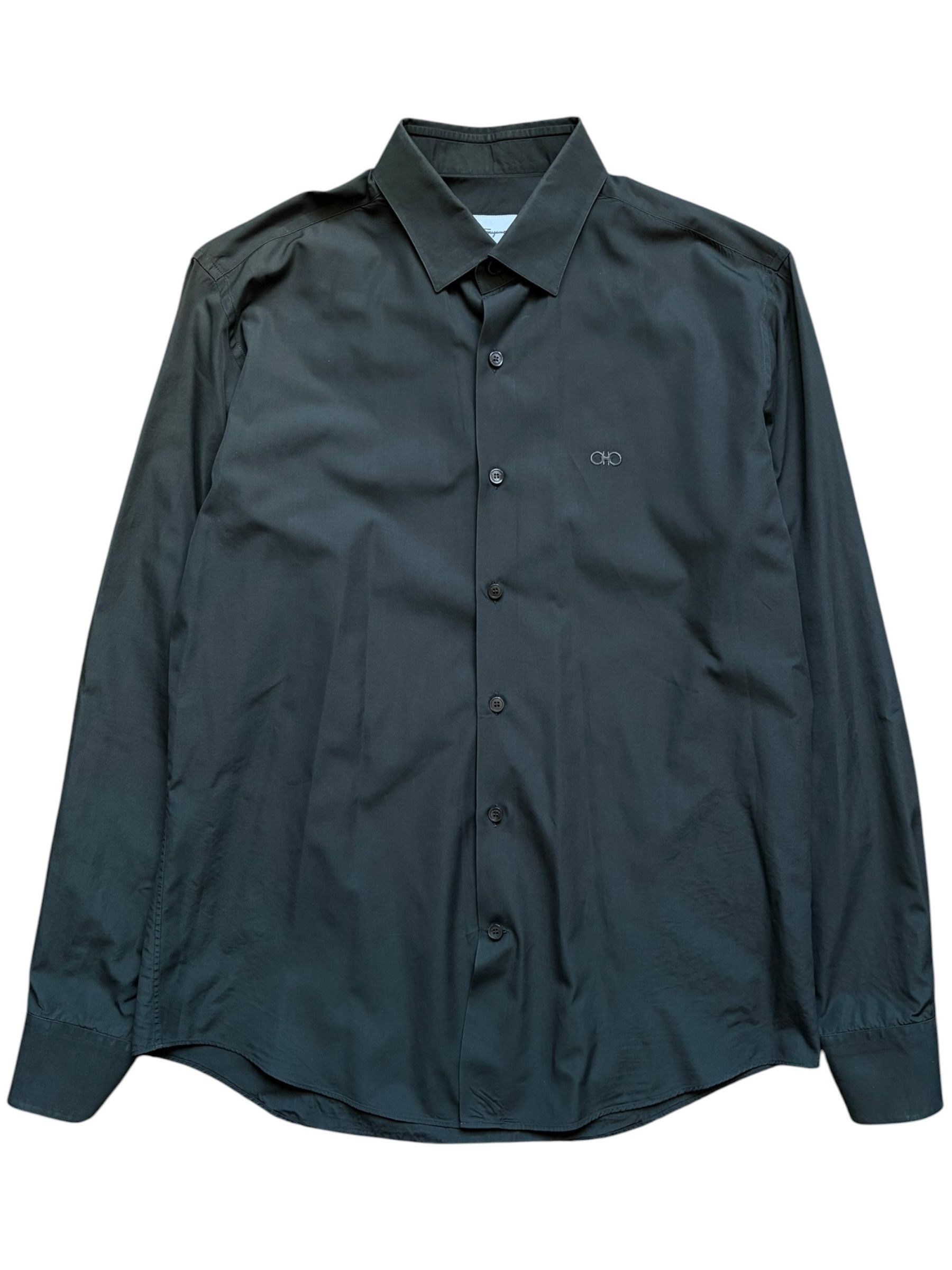 Salvatore Ferragamo Salvatore Ferragamo Dark Grey Logo Button Up Shirt Size US M / EU 48-50 / 2 - 1 Thumbnail