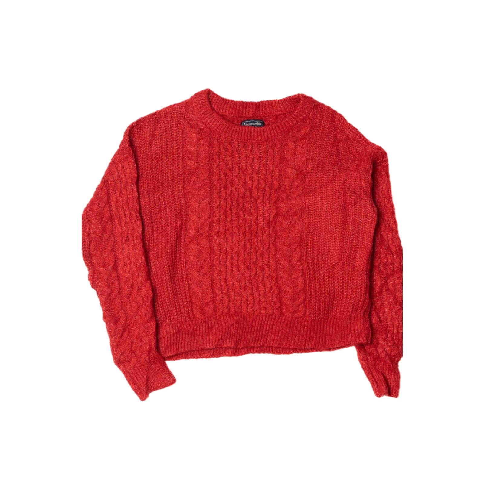 Abercrombie & Fitch VINTAGE Abercrombie & Fitch Red Cropped Sweater Size Small Cable Knit Size S / US 4 / IT 40 - 2 Thumbnail
