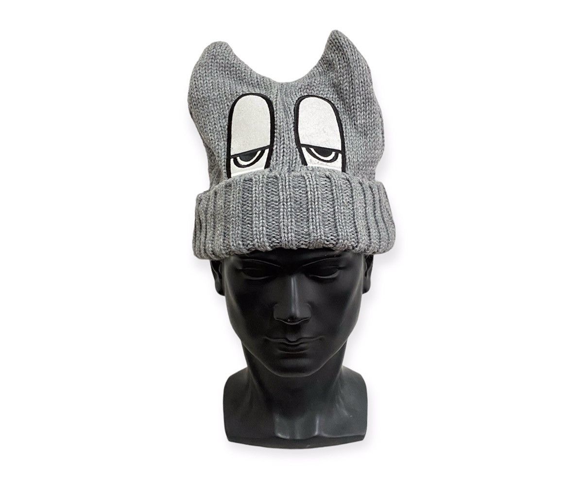 image of Big Logo Eyes Devil Horn Beanie Hat in Grey, Men's