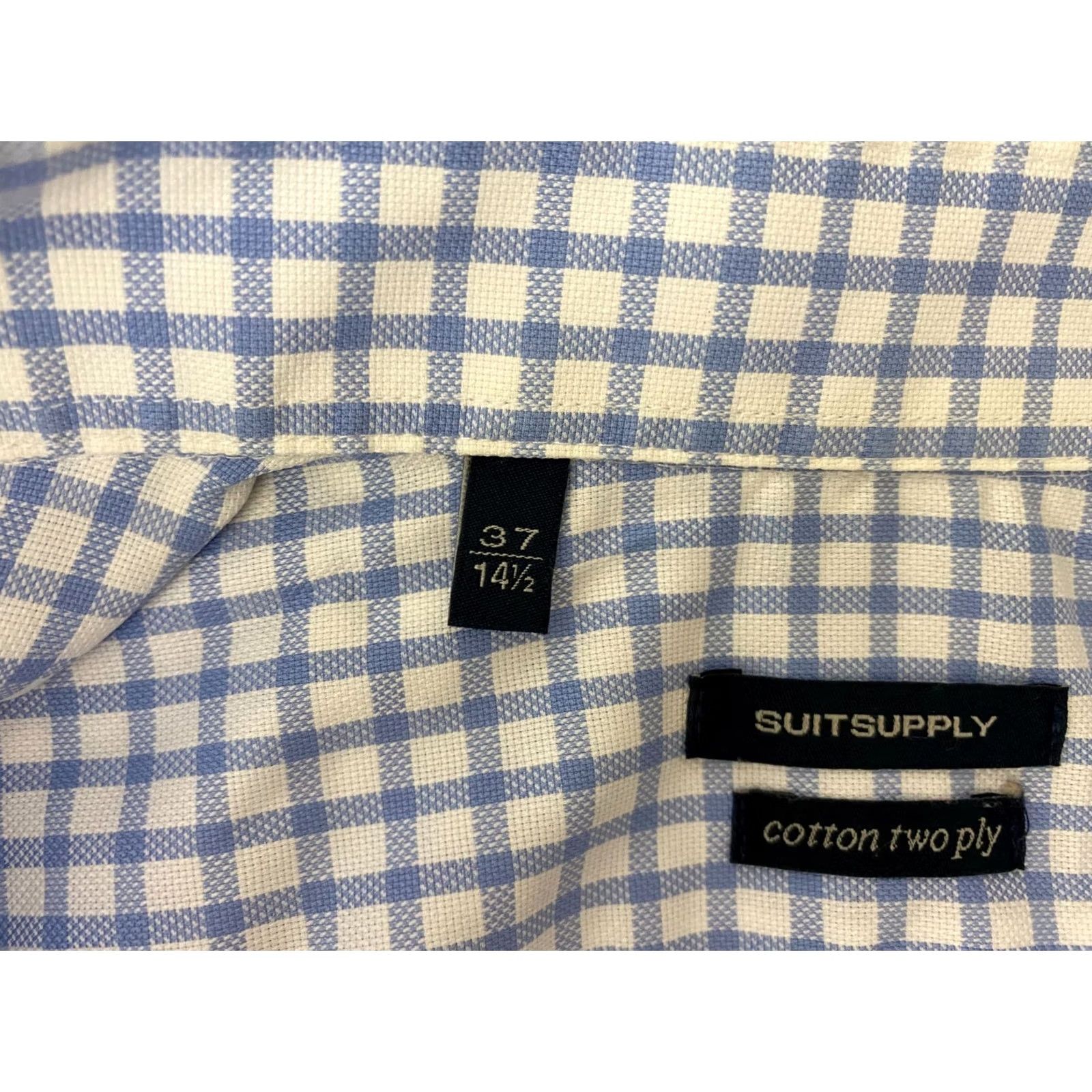 Suitsupply Suitsupply Dress Shirt Men's Blue 37 14 1/2 Cotton Button Cuff French Cuff Check 2 Ply Shirt Size 36R - 4 Thumbnail
